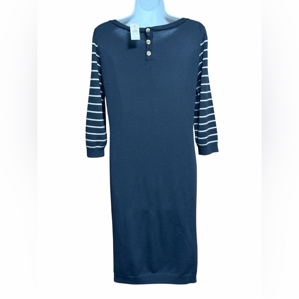 Ann Taylor‎ Merino Wool Sweater Dress Large NWT Striped Career Preppy Chic FLAW - Picture 3 of 9